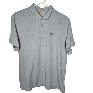 Burberry London England Polo Shirt Men's XL Gray Heather Cotton Nova Check Logo